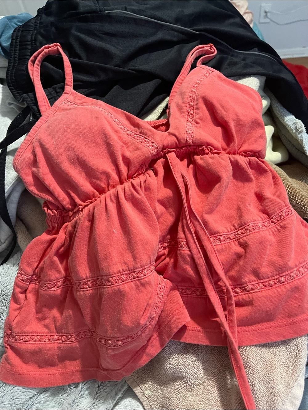 SO Coral Pink Spaghetti-Strap Babydoll Tank